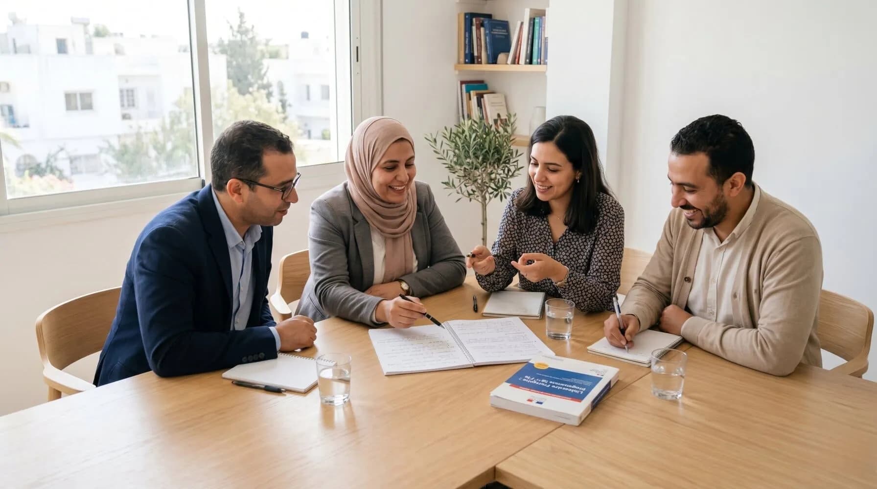 Enseignante Élite Étude Tunisie animant un cours interactif en ligne avec un tableau blanc